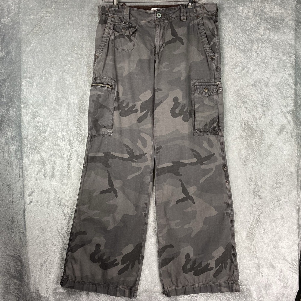 Vintage Polo Jeans Co Ralph Lauren Pants Womens Size 10 Camo Cargo Wide Leg Y2K